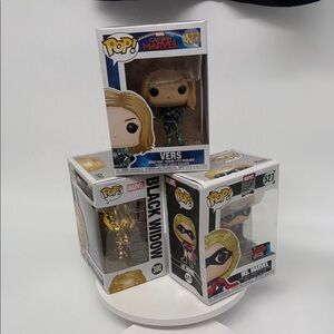 Funko Pop! Vers, Black Widow, and Ms. Marvel Figures Bobbleheads